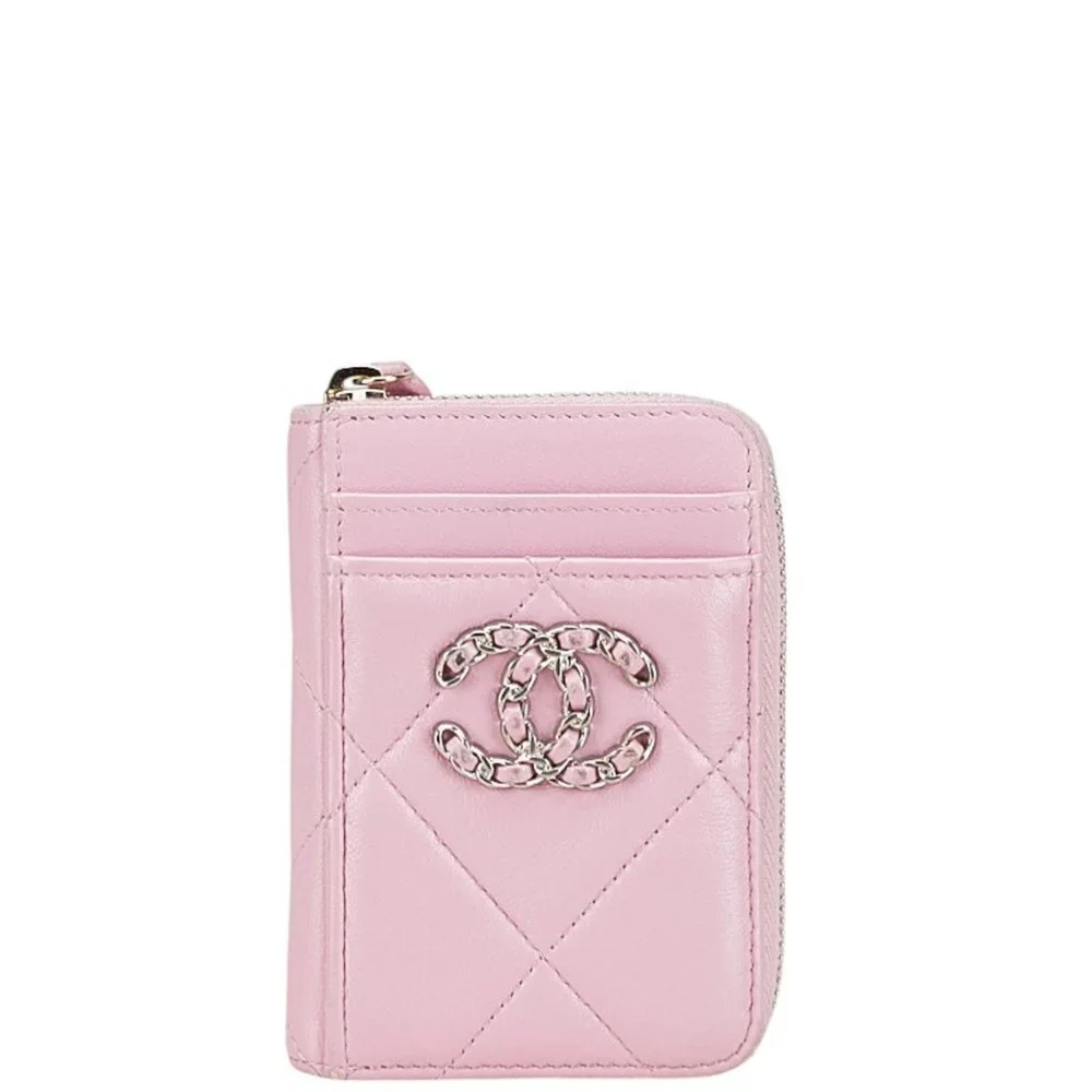 CHANEL Pink Lambskin Leather Logo Wallet